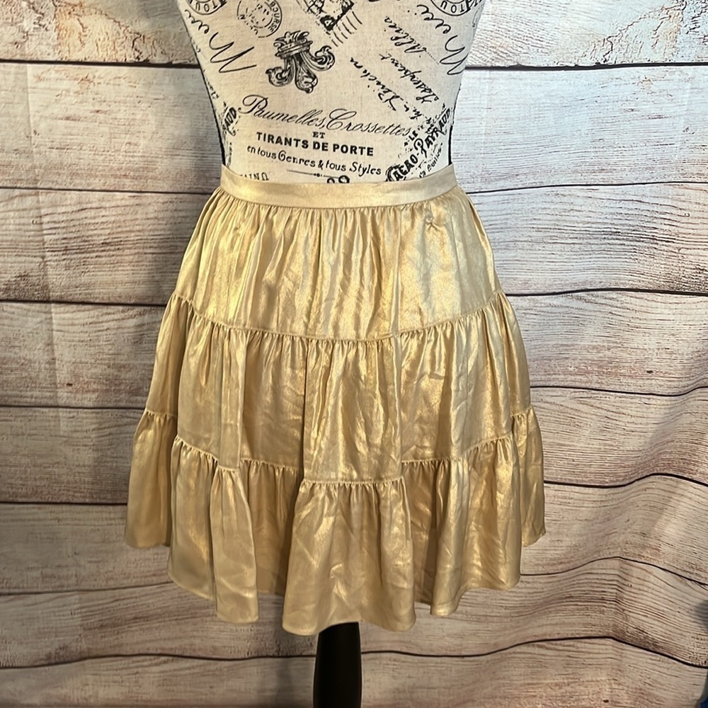 Joseph “Petra” Tiered Skirt 100% Silk Size 40 Medium Lined Gold Metallic - Picture 5 of 10